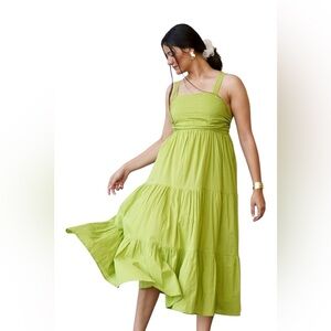 Sleeveless Lime Green Tiered Midi Dress